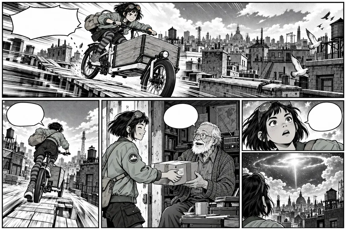 Page one in black and white manga ink